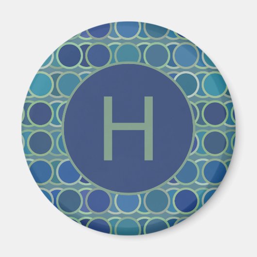 Abstrakte Blautöne-Kreis-Muster-Monogramm Magnet (Vorne)