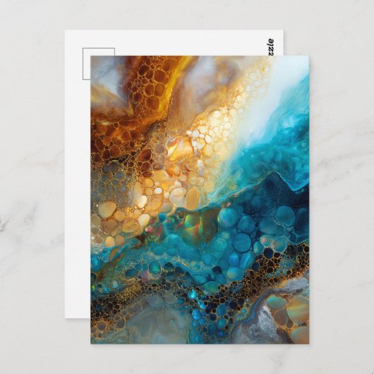 Abstrakte Blue and Gold Fluid Art Postkarte (Vorne/Hinten)