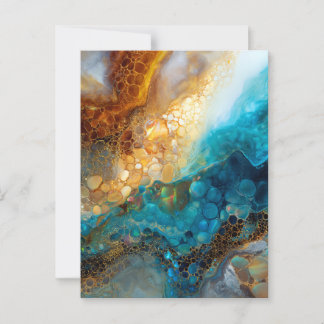 Abstrakte Blue and Gold Fluid Art Postkarte