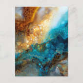 Abstrakte Blue and Gold Fluid Art Postkarte (Vorderseite)