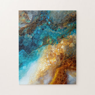 Abstrakte Blue and Gold Fluid Art Puzzle