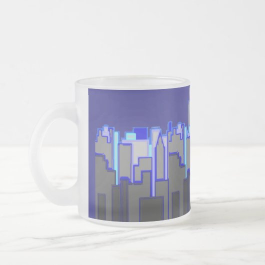 Abstrakte Blue City Skyline Kunst Mattglastasse (Links)