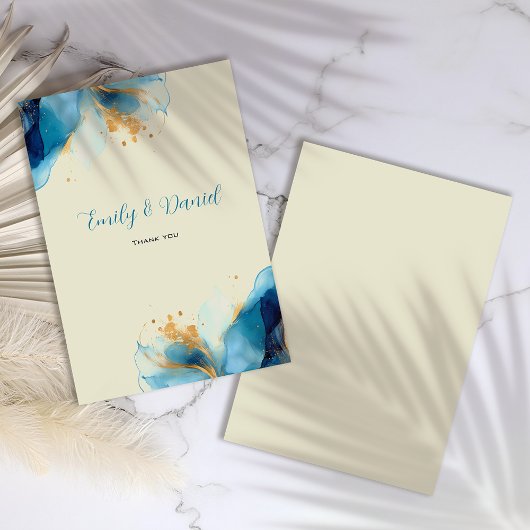 Abstrakte Blue & Gold Watercolor Hochzeit Dankeskarte