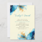 Abstrakte Blue & Gold Watercolor Hochzeit Einladung (Vorderseite)