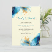 Abstrakte Blue & Gold Watercolor Hochzeit Einladung (Stehend Vorderseite)