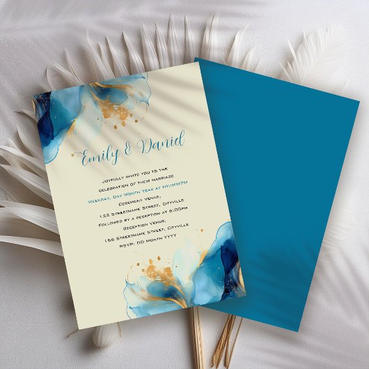 Abstrakte Blue & Gold Watercolor Hochzeit Einladung
