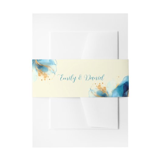 Abstrakte Blue & Gold Watercolor Hochzeit Einladungsbanderole (Vorderseite Beispiel)