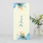 Abstrakte Blue & Gold Watercolor Hochzeit Menükarte (Stehend Vorderseite)