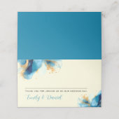 Abstrakte Blue & Gold Watercolor Hochzeit Platzkarte (Außenseite Aufgefaltet)
