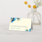 Abstrakte Blue & Gold Watercolor Hochzeit Platzkarte (Vorderseite)