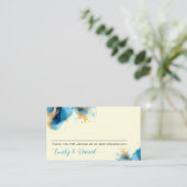 Abstrakte Blue & Gold Watercolor Hochzeit Platzkarte (Stehend Vorderseite)