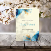 Abstrakte Blue & Gold Watercolor Hochzeit Programm