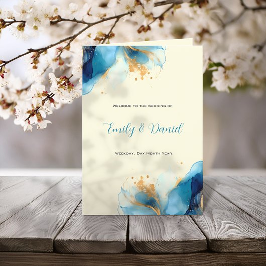 Abstrakte Blue & Gold Watercolor Hochzeit Programm
