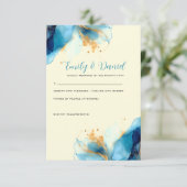 Abstrakte Blue & Gold Watercolor Hochzeit RSVP Karte (Stehend Vorderseite)