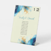 Abstrakte Blue & Gold Watercolor-Hochzeitnummern Sockelschild (Vorderseite)