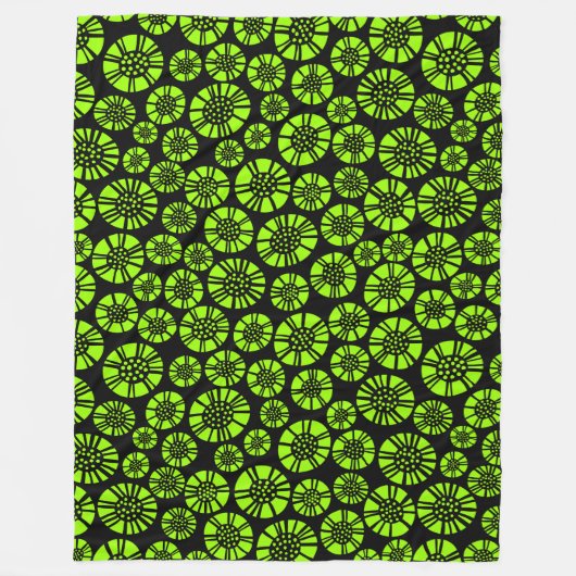 Abstrakte Blume 031023 - Chartreuse auf Black Fleecedecke (Vorderseite)