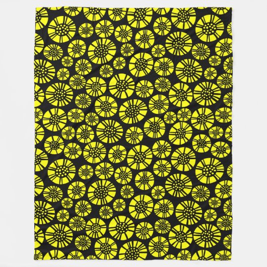 Abstrakte Blume 031023 - Gelb auf Schwarz Fleecedecke (Vorderseite)