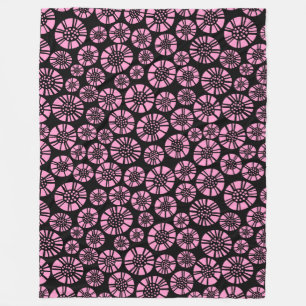 Abstrakte Blume 031023 - Rosa auf Schwarz Fleecedecke