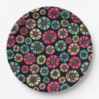 Abstrakte Blume 031023 - Schwarz-Farben Pappteller