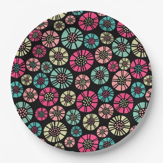 Abstrakte Blume 031023 - Schwarz-Farben Pappteller (Vorderseite)