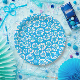 Abstrakte Blume 031023 - White on Sky Blue Pappteller