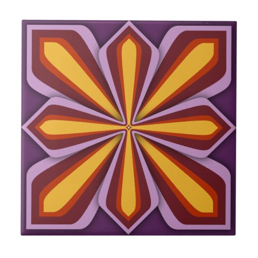 Abstrakte Blume, Amethyst Orange Saffron Fliese (Vorderseite)