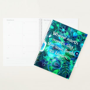 Abstrakte Blume Aquamarin Blau grün Personalisiert Planer
