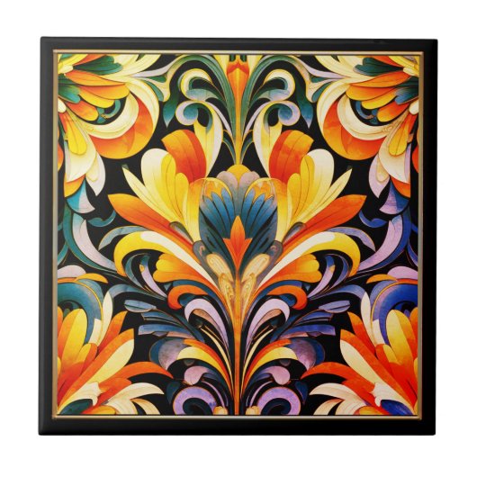 Abstrakte Blume Art Deco Design Keramik Tile Fliese (Vorderseite)