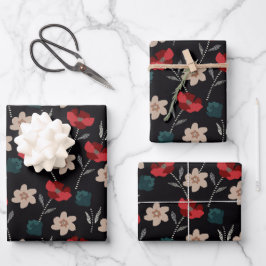 Abstrakte Blume auf Schwarz Geschenkpapier Set