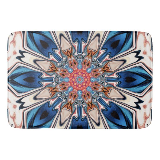 Abstrakte Blume aus Blu und Orange Badematte (Vorderseite)