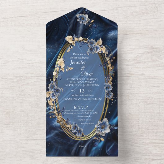 Abstrakte Blume aus Simmery Blue Silk All In One Einladung (Innen Boden)