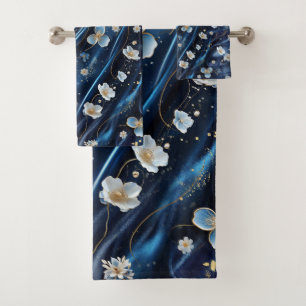 Abstrakte Blume aus Simmery Blue Silk Badhandtuch Set