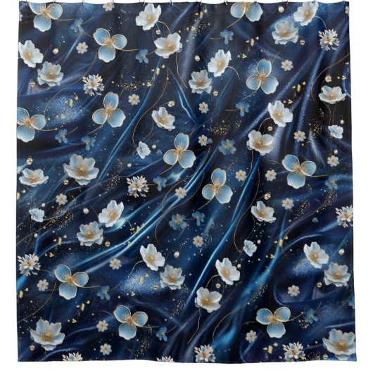 Abstrakte Blume aus Simmery Blue Silk Duschvorhang (Vorderseite)