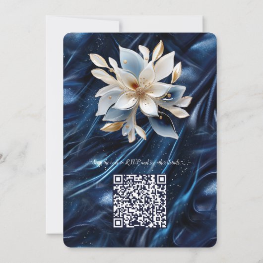 Abstrakte Blume aus Simmery Blue Silk Einladung (Rückseite)