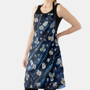 Abstrakte Blume aus Simmery Blue Silk Schürze