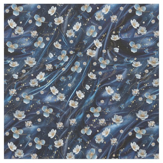 Abstrakte Blume aus Simmery Blue Silk Stoff (Nahaufnahme)