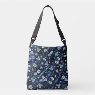 Abstrakte Blume aus Simmery Blue Silk Tragetaschen Mit Langen Trägern