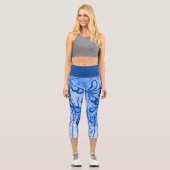 Abstrakte Blume blau Capri Leggings (Vorderseite)