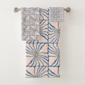 Abstrakte Blume Blau Gelb Retro Boho Floral Badhandtuch Set (Insitu)