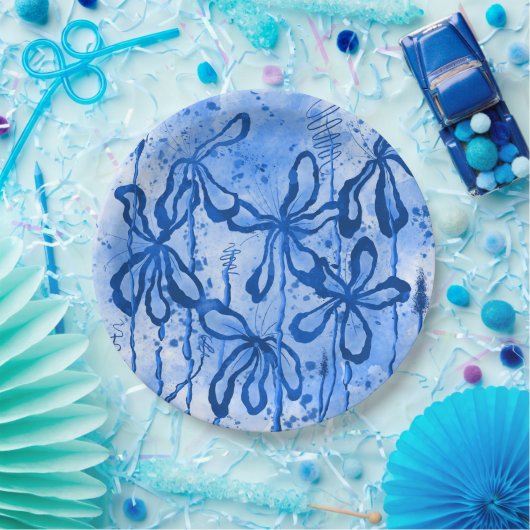 Abstrakte Blume Blue Sky Pappteller (Party)