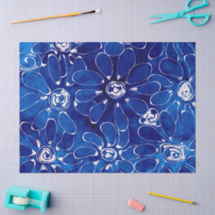 Abstrakte Blume Daisies Blue Floral Decoupage Seidenpapier