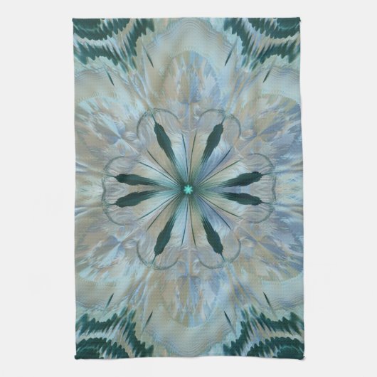 Abstrakte Blume Fraktal Aquamarin Geschirrtuch (Vertikal)