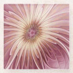 Abstrakte Blume Fraktal Kunst und Schatten Burgund Glasuntersetzer