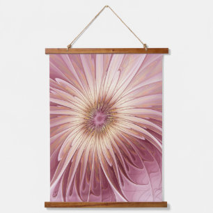 Abstrakte Blume Fraktal Kunst und Schatten Burgund Wandteppich Mit Holzrahmen