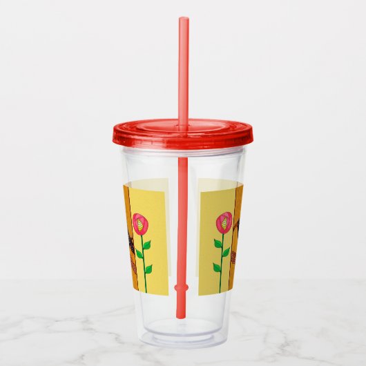 Abstrakte Blume Gelb auf Zweigstellen Acryltrinkbecher (Rechts)