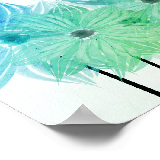 Abstrakte Blume Grün blaues Poster (Ecke)