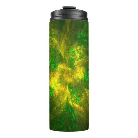 Abstrakte Blume hellgelbe und grüne Muster Thermosbecher (Vorderseite)