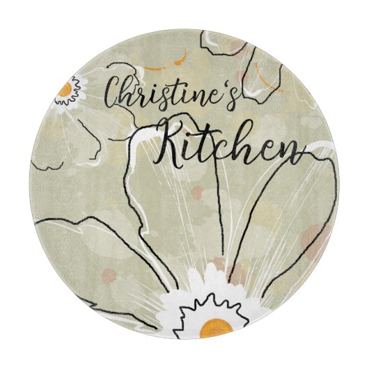 Abstrakte Blume Hinzufügen eines Namens 12"-Glases Schneidebrett (Vorderseite)