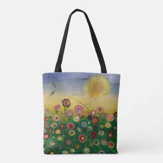 Abstrakte Blume im Feld mit unerhörter Sonne Tasche (Rückseite)