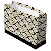 Abstrakte Blume in Beige und Schwarz-Deko Große Geschenktüte (Rückseite Schrägansicht)